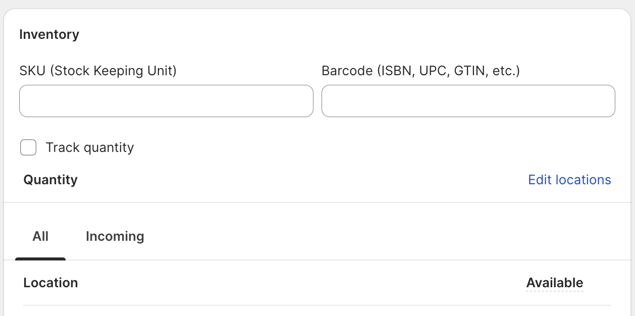 Inventory settings in the admin