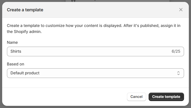 create new product template modal