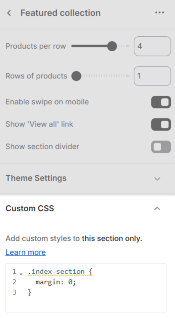 Custom CSS section of featured collection.png