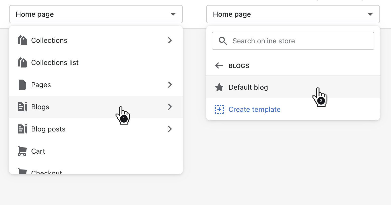select blogs then default blog to open base template.png