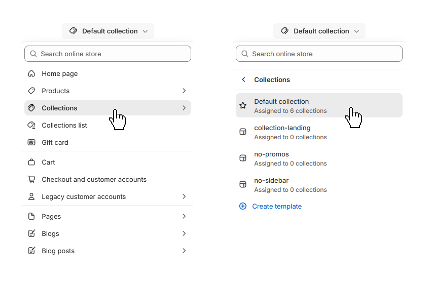 Selecting the collection template